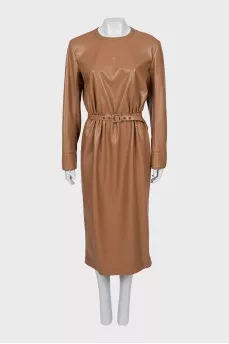Leather midi dress with belt
