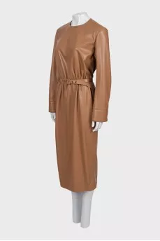 Leather midi dress with belt