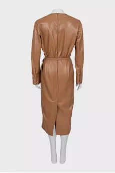 Leather midi dress with belt