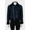 Blue short shearling coat