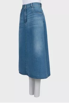 Midi denim skirt with back slit
