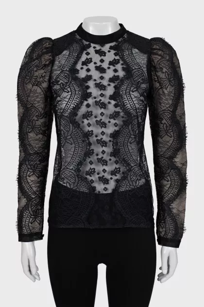 Sheer blouse with accent sleeves