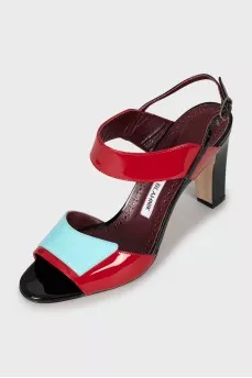 Mixed color patent leather sandals