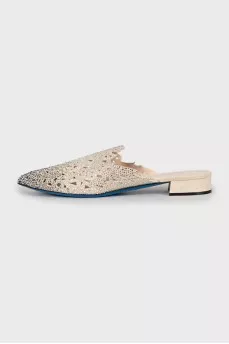 Suede mules decorated with rhinestones