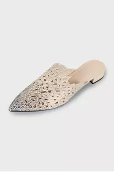 Suede mules decorated with rhinestones