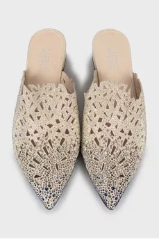 Suede mules decorated with rhinestones