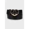 Wide leather belt with gold buckle