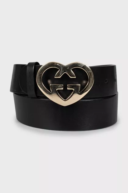 Wide leather belt with gold buckle