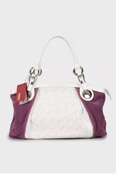 Suede and leather bag with tag