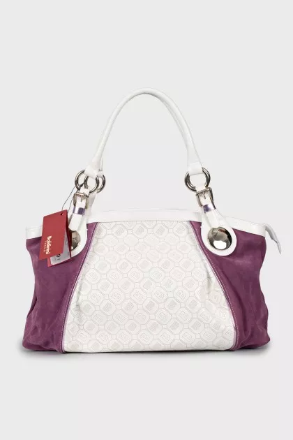 Suede and leather bag with tag