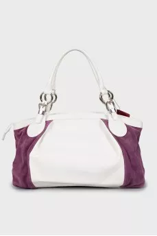 Suede and leather bag with tag
