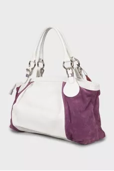 Suede and leather bag with tag