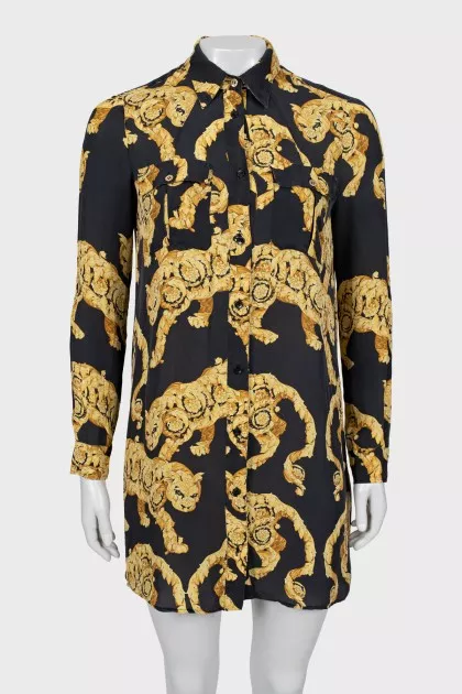 Printed silk shirtdress