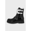 Patent lace-up boots