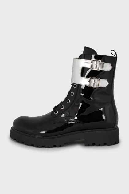 Patent lace-up boots