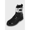 Patent lace-up boots