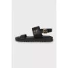 Leather sandals with gold logo