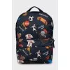 Printed textile backpack