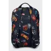 Printed textile backpack