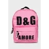Pink backpack with tag