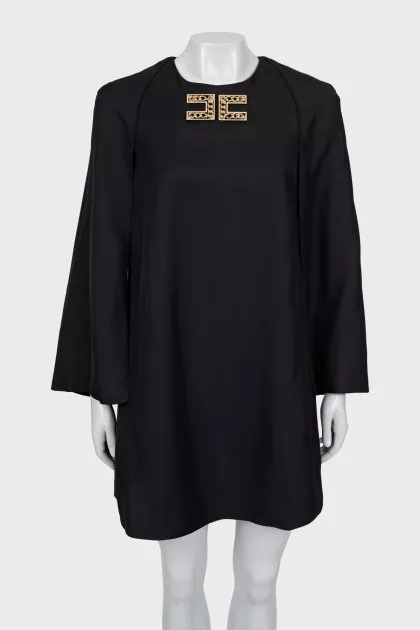 Black dress with gold logo