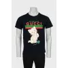 Men's T-shirt with print and embroidery