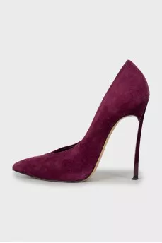 Suede shoes with metal heels