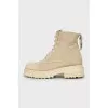 Suede boots with check print