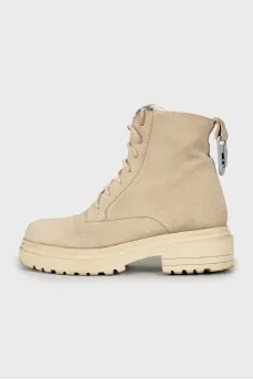 Suede boots with check print