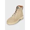 Suede boots with check print