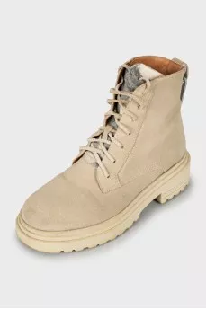 Suede boots with check print
