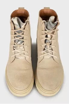 Suede boots with check print