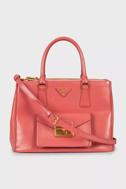 Leather tote bag with company logo