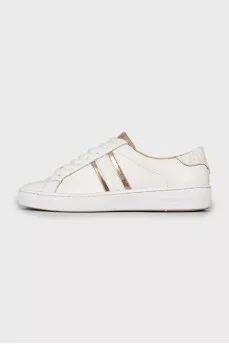 Leather sneakers with gold tongue