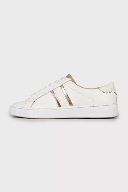 Leather sneakers with gold tongue