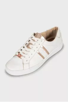 Leather sneakers with gold tongue