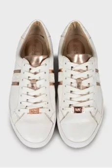 Leather sneakers with gold tongue