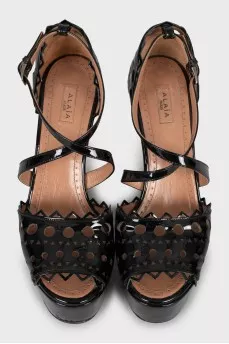 Patent wedge sandals