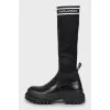 Leather boots with textile upper