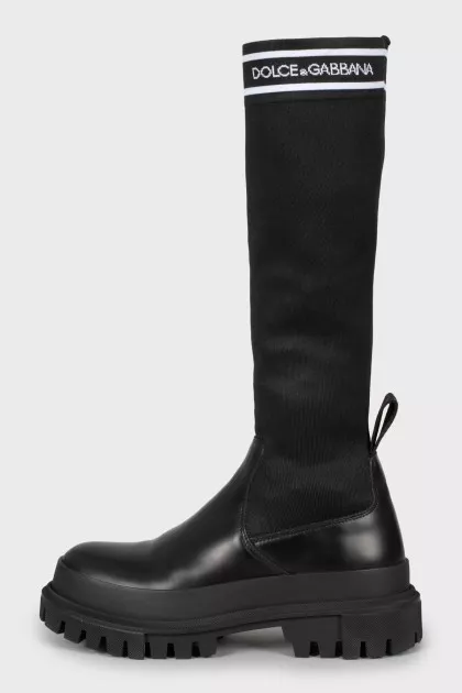 Leather boots with textile upper
