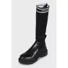 Leather boots with textile upper