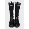 Leather boots with textile upper