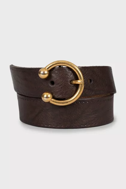 Brown belt with gold buckle
