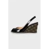 Patent woven wedge sandals