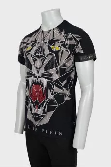 Men's T-shirt decorated with rhinestones