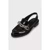 Leather peep-toe loafers