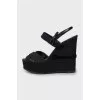 Textile high wedge sandals