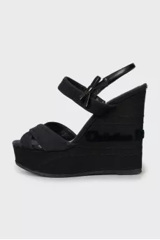 Textile high wedge sandals