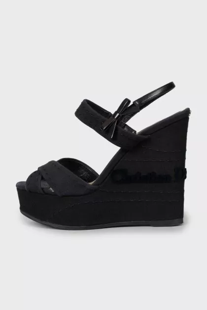Textile high wedge sandals