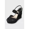Textile high wedge sandals